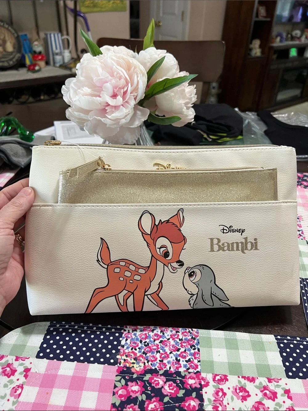 New Disney Bambi Cream Wristlet bag with cosmetic bag BAMBI